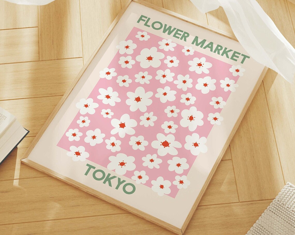 Flower Market Tokyo Cherry Blossom Pink Sakura Japan Art Poster