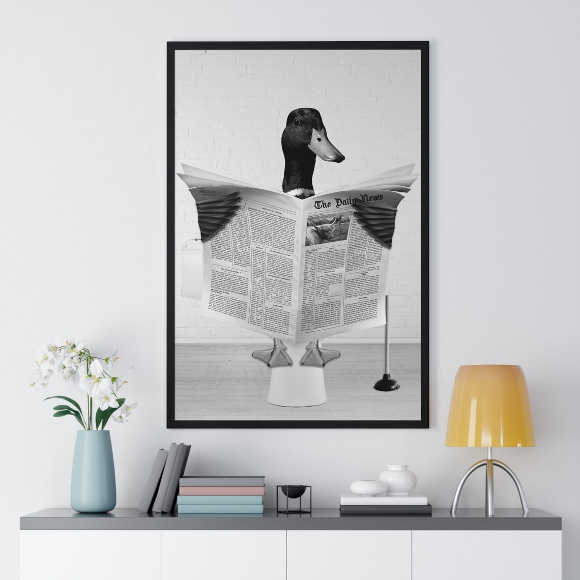 Mallard Duck Reading Newspaper On Toilet Funny Bathroom Poster - Image 2