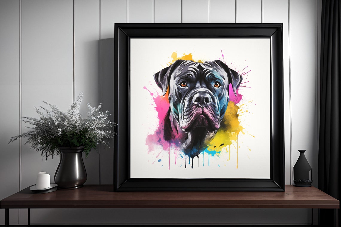 Black Cane Corso Watercolor Splatter Portrait Mastiff Dog Poster