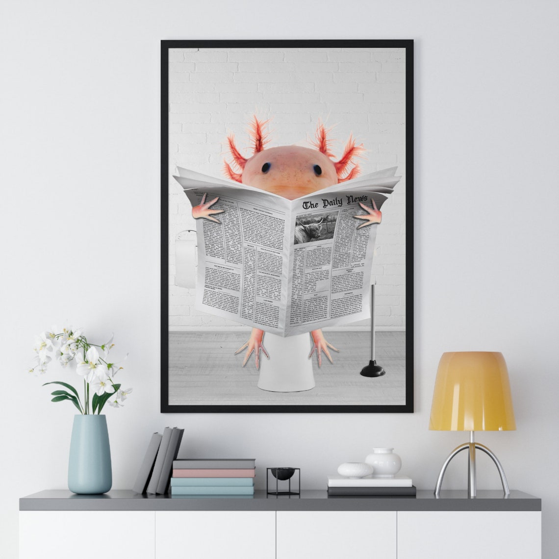 Axolotl Reading Newspaper Funny Bathroom Humor Animal Art Poster - Image 2