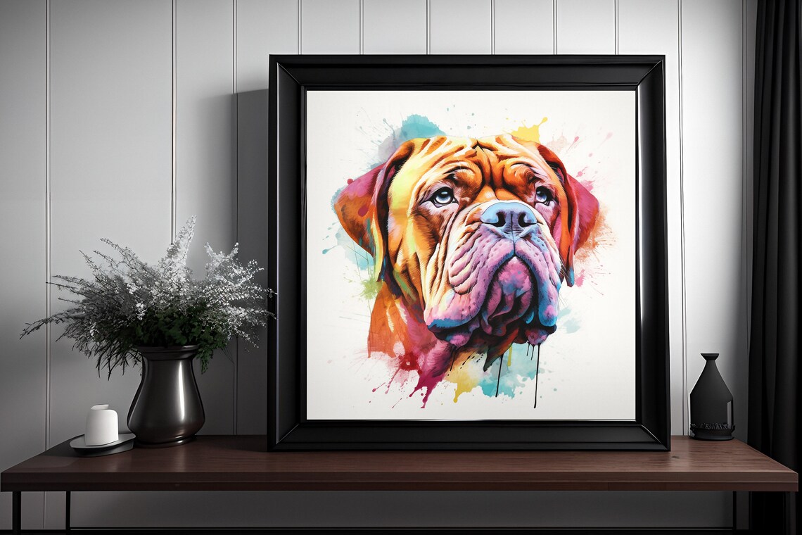 Dogue de Bordeaux French Mastiff Watercolor Splatter Dog Poster