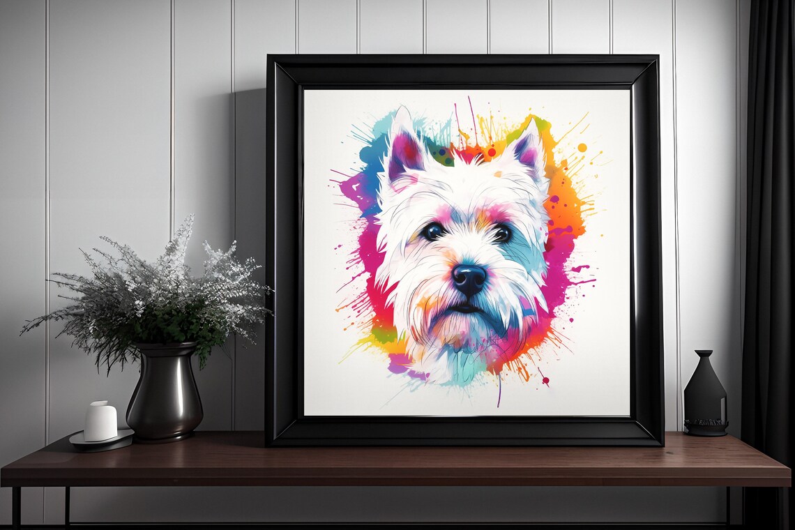 West Highland Terrier White Watercolor Splatter Dog Portrait Poster