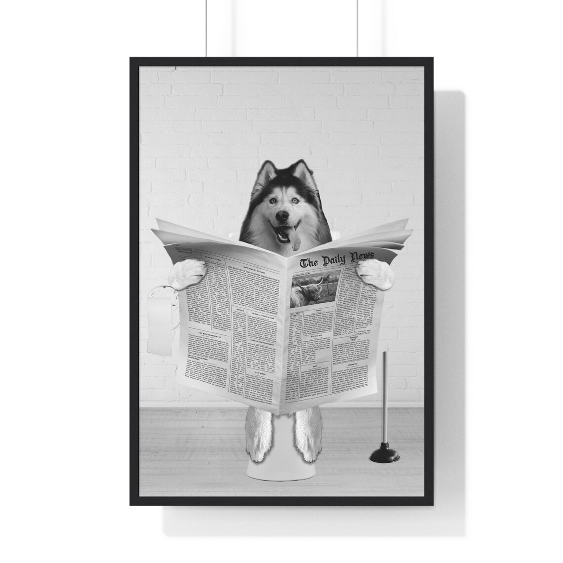 Happy Alaskan Malamute Reading The Daily News On The Toilet Poster