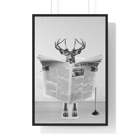 Antlered Deer Buck Reading The Daily News On The Toilet Poster