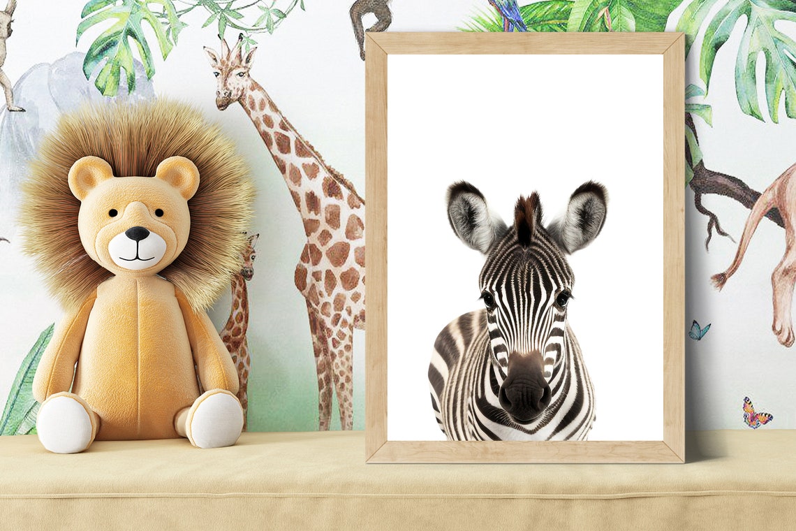 Cute Baby Zebra Foal Portrait in Soft Color Nursery Style Poster