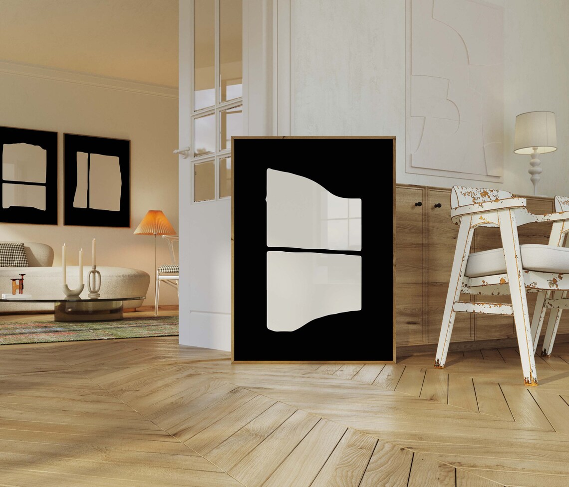 Black and White Minimal Arch Shapes Mid Century Abstract Poster - Image 2