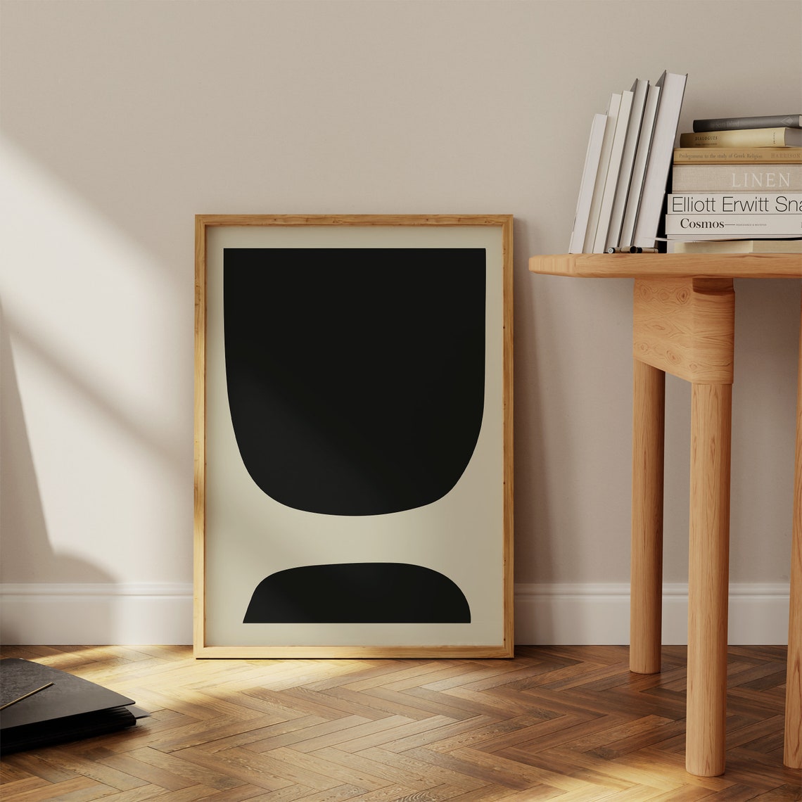 Bold Black Abstract Shape Cream Background Mid Century Poster - Image 3