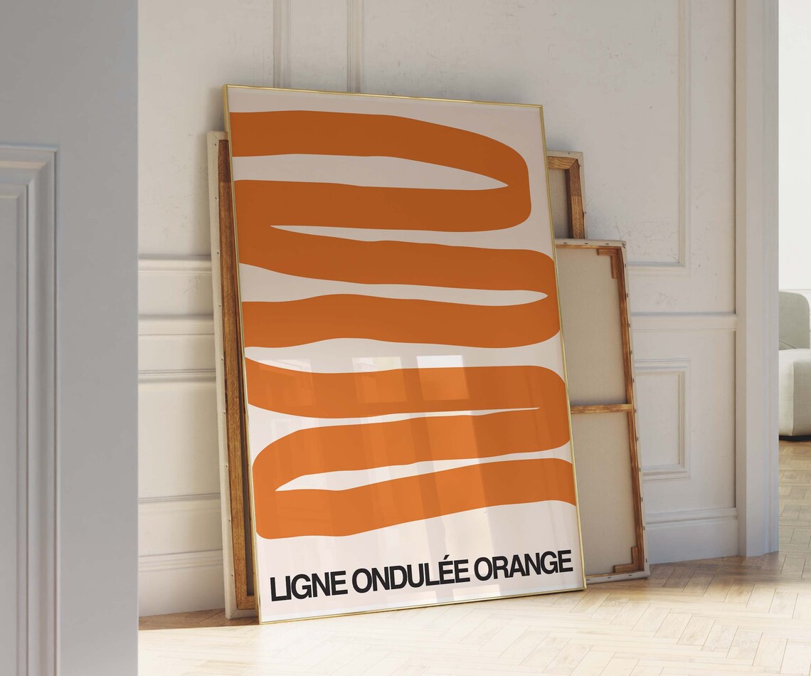 Ligne Ondulee Orange Wavy Line French Bold Typography Art Print