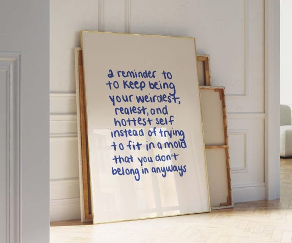 Blue Poster Positive Reminder Print Typography Poster Daily Reminder Print Self Care Print Self Love Club Blue Trendy Wall Art