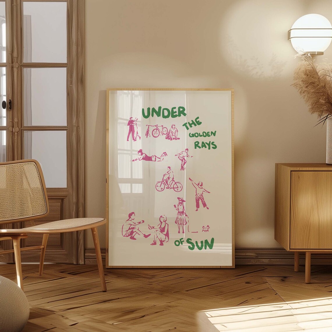 Under The Golden Rays Of Sun Pink People Summer Illustration Poster - Image 3