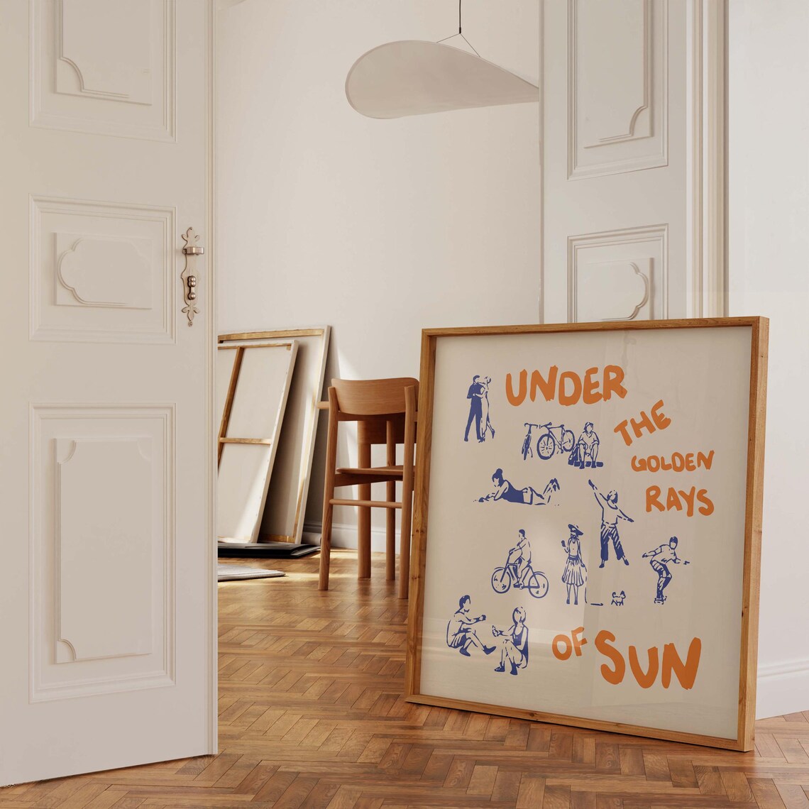 Under the Golden Rays of Sun Blue Orange Square Hand Drawn Summer Poster - Image 2