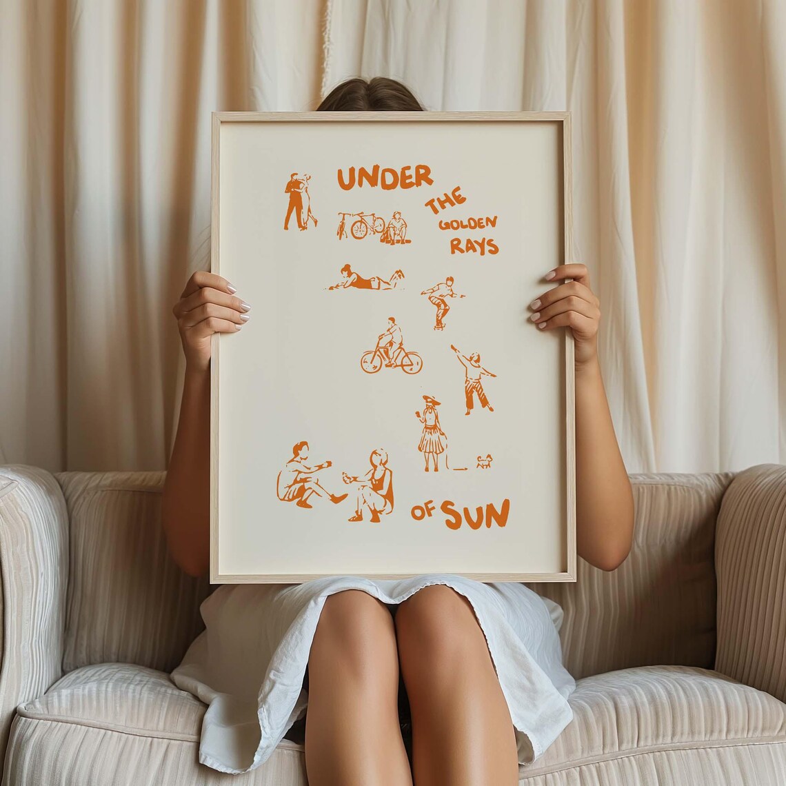 Vertical Under the Golden Rays of Sun Orange Summer Sketch Poster - Image 3