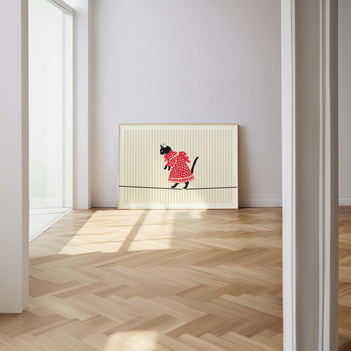 Black Cat in Red Polka Dot Dress Tightrope Walker Cute Animal Art Poster - Image 2