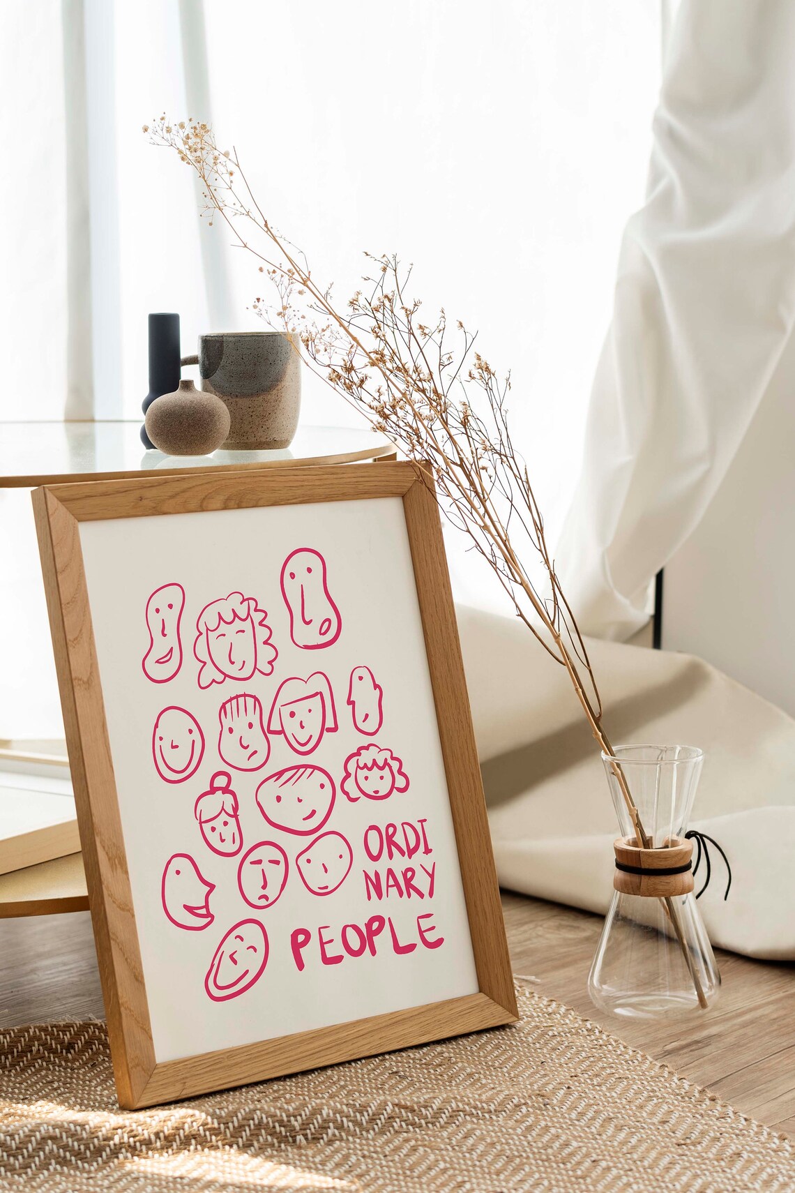Ordinary People Red Hand Drawn Faces Line Art Exhibition Print - Image 3