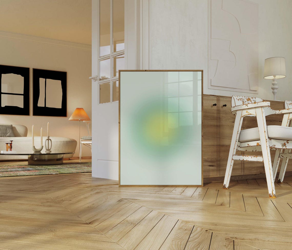 Teal Green Yellow Glow Aura Gradient Soft Abstract Art Poster Gift - Image 3