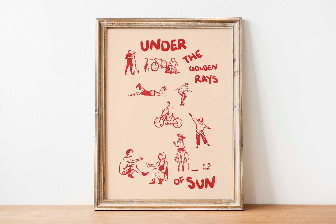 Under The Golden Rays Of Sun Pink Monochrome Doodle Art Print - Image 2