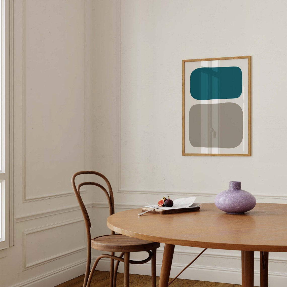 Teal Blue Grey Color Block Mid Century Modern Abstract Art Print - Image 2