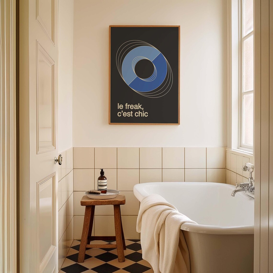 Le Freak Cest Chic Blue Spiral Retro French Typography Poster - Image 3