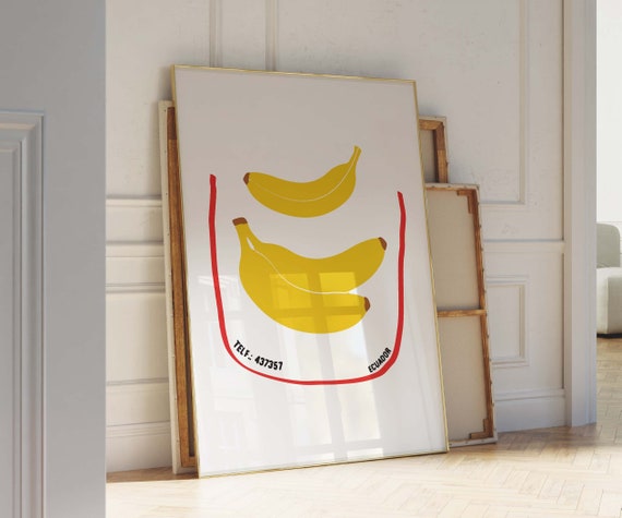 Red And Yellow Poster Banana Wall Art Exhibition Wall Art Yellow Kitchen Decor Retro Fruit Poster Cute Trendy Art Yellow Art