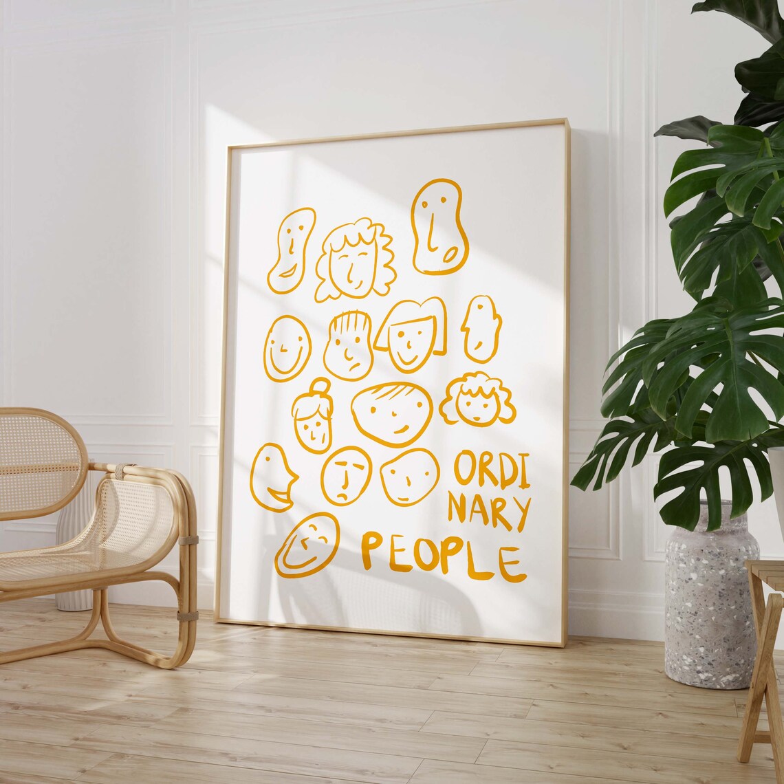 Ordinary People Yellow Doodle Faces Whimsical Portrait Art Print - Image 3