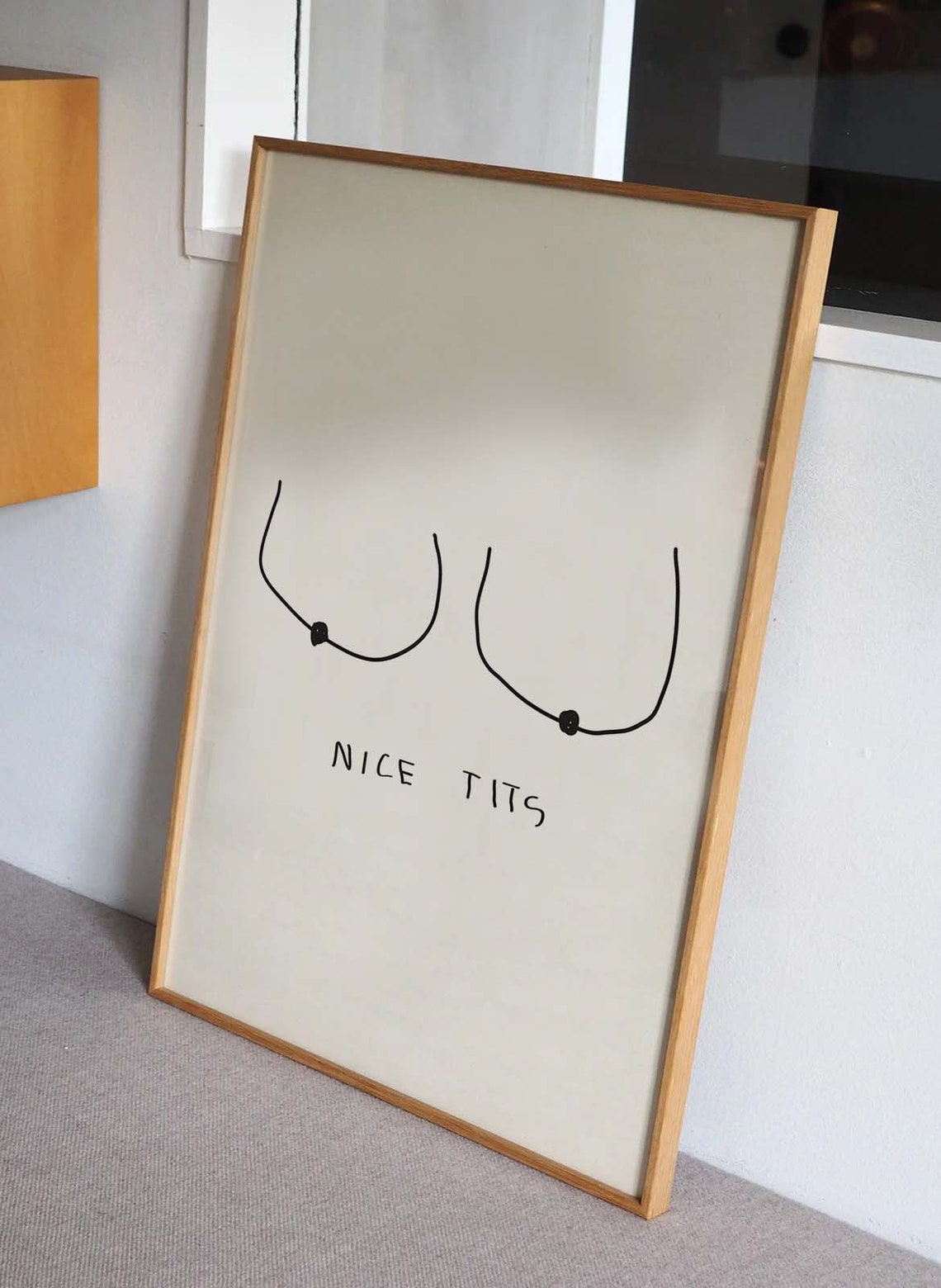 Nice Tits Funny Line Drawing Boob Humor Black White Art Print - Image 3