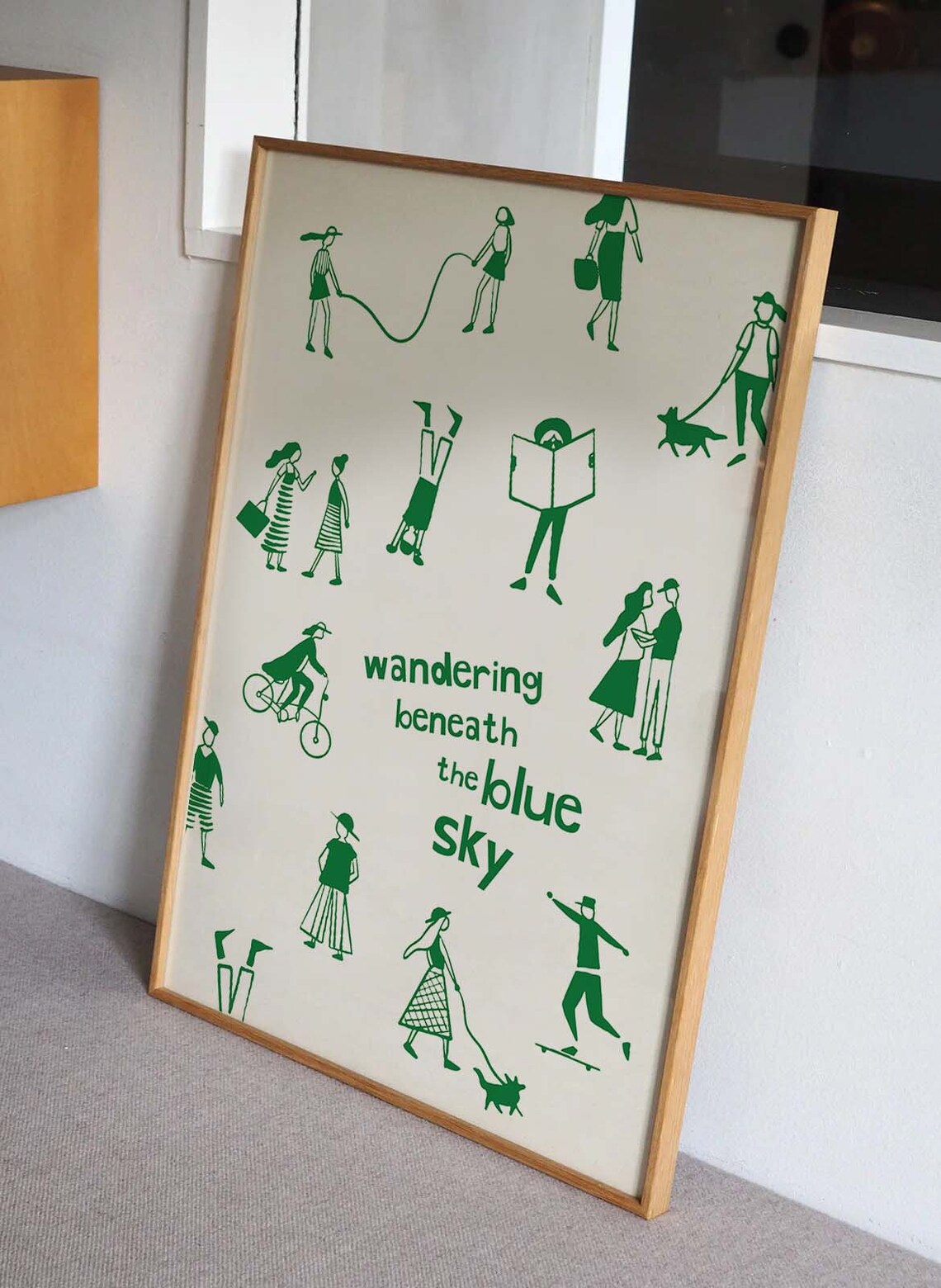 Wandering Beneath the Blue Sky Green Line Art Daily Life People Poster - Image 2