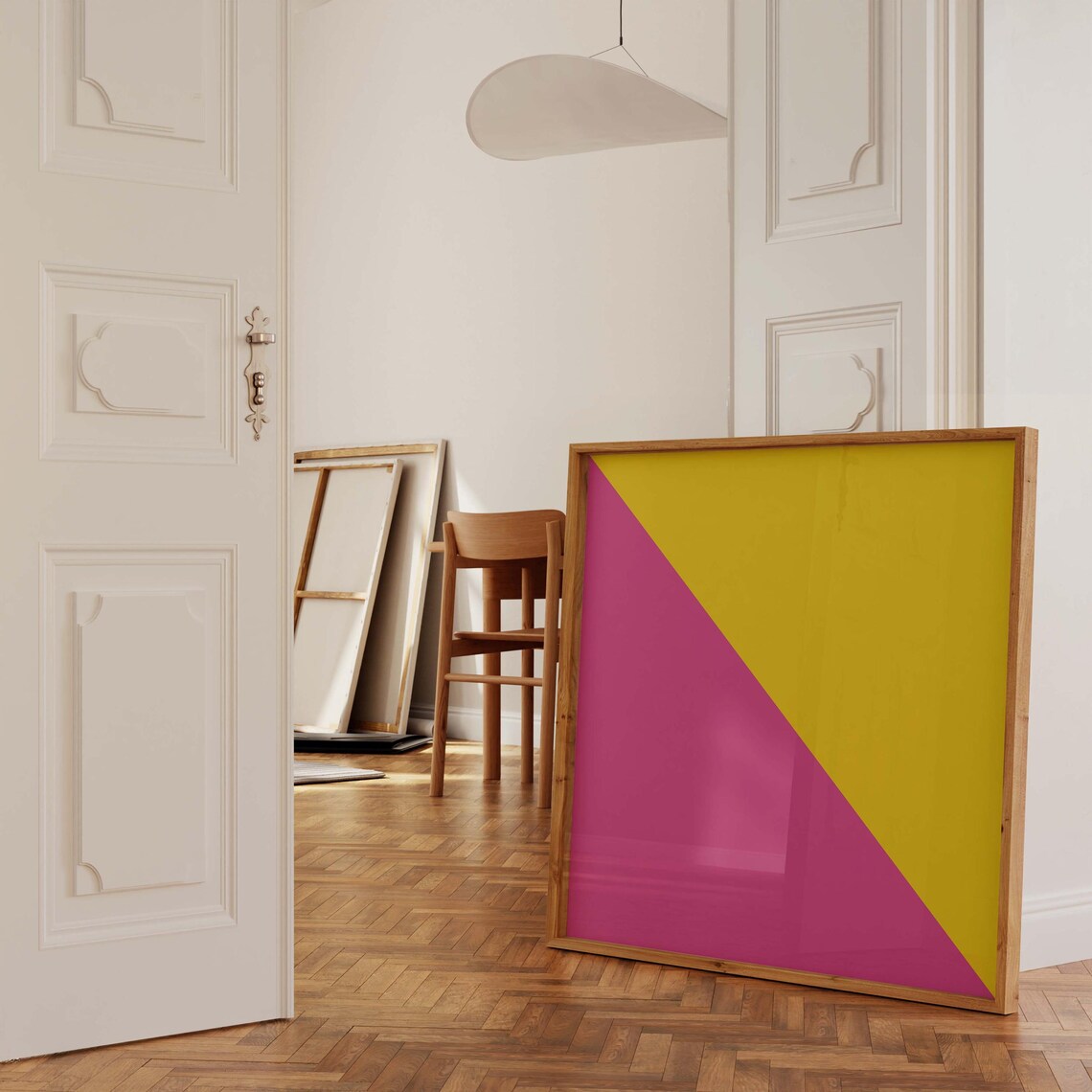 Neon Pink Yellow Diagonal Color Block Modern Minimalist Poster - Image 3