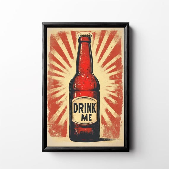 Vintage Beer Poster Drink Me Beer Bottle Wall Art Retro Brewery Artwork Brewer Gift Beer Lover Craft Beer Dorm Decor Bar Artwork