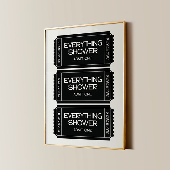 Trendy Everything Shower Ticket Print Funny Bathroom Poster Preppy Wall Art Girly Black And White Room Decor Retro Apartment Aesthetic