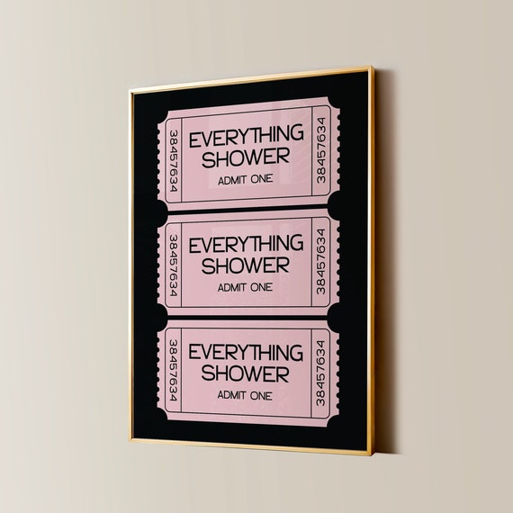 Trendy Everything Shower Ticket Print Funny Bathroom Poster Preppy Wall Art Girly Pink And Black Room Decor Retro Apartment Aesthetic