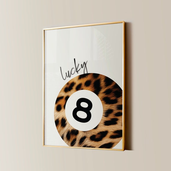 8 Ball Leopard Print Retro Lucky Girl Poster Trendy Wall Art Funky Y2k Aesthetic Apartment Decor Vintage Pool Ball Bedroom Artwork