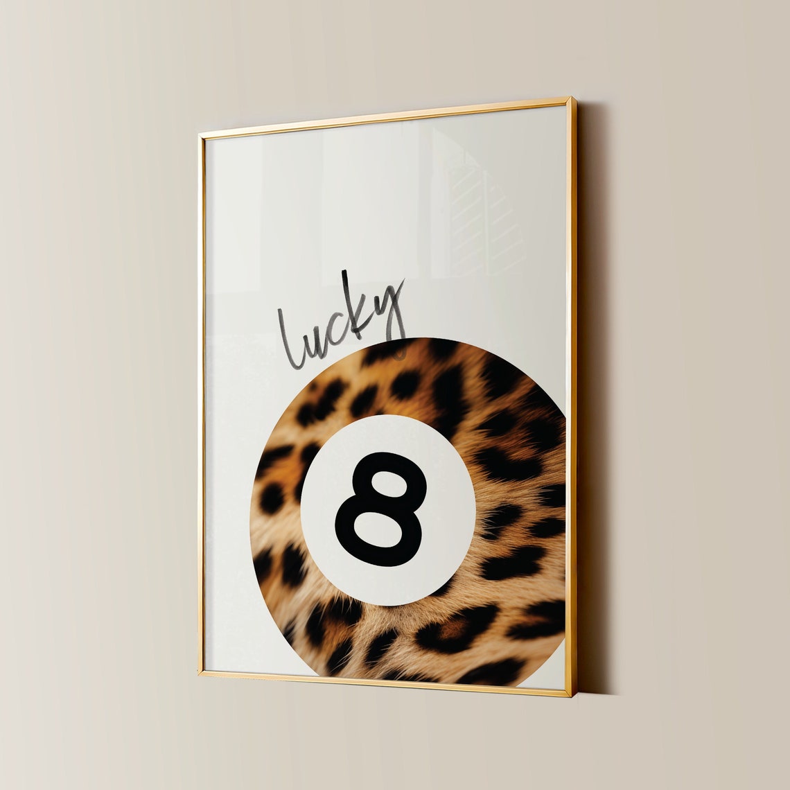 Lucky Leopard Pattern 8 Ball Script Minimalist Aesthetic Poster