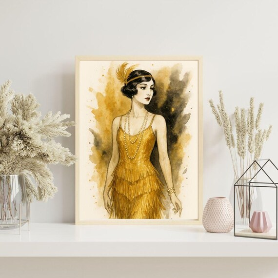 1920s Flapper Girl Wall Art Vintage Fashion Illustration Print Roaring Twenties Poster
