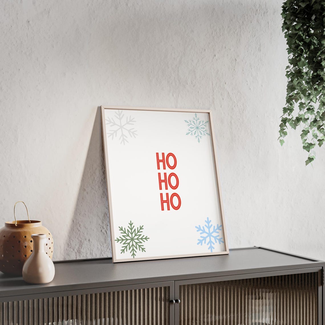 Ho Ho Ho Bold Minimalist Red Letter Snowflake Christmas Poster