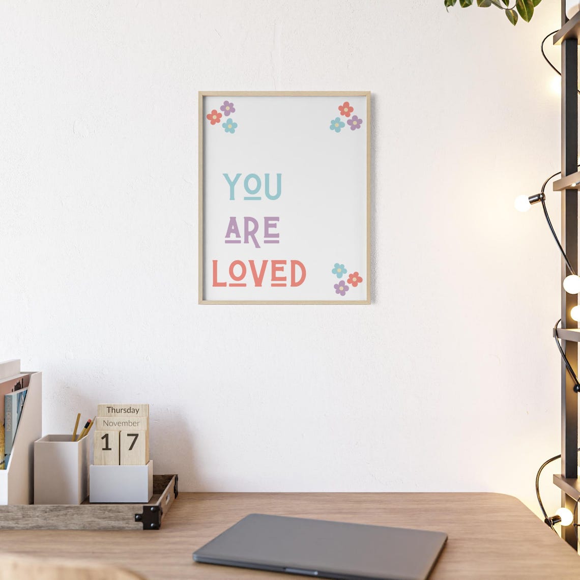 You Are Loved Pastel Flower Affirmation Cheerful Quote Poster - Image 2