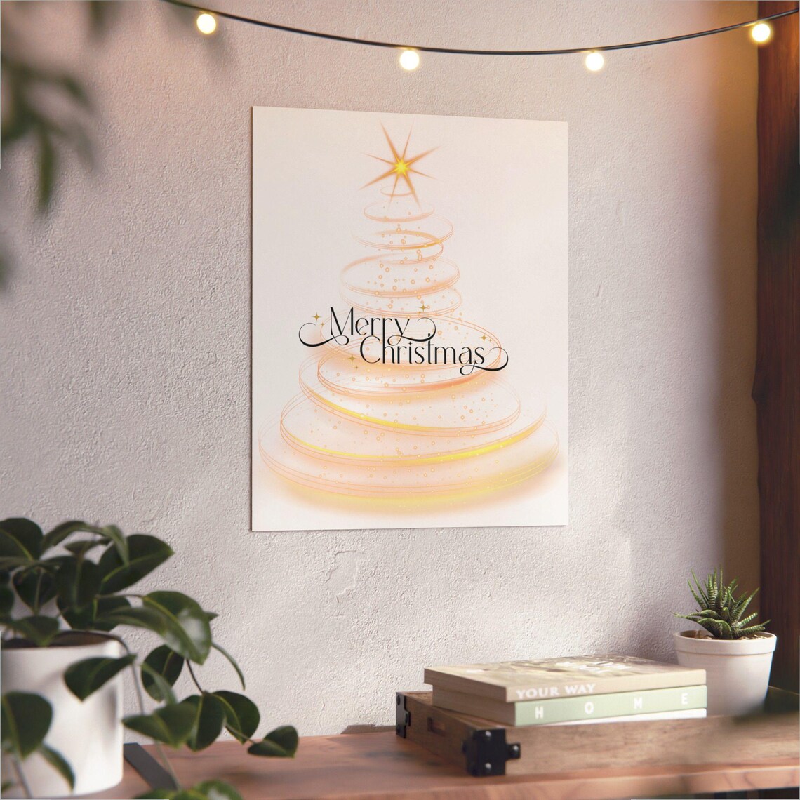 Merry Christmas Golden Spiral Swirl Tree Star Elegant Holiday Poster
