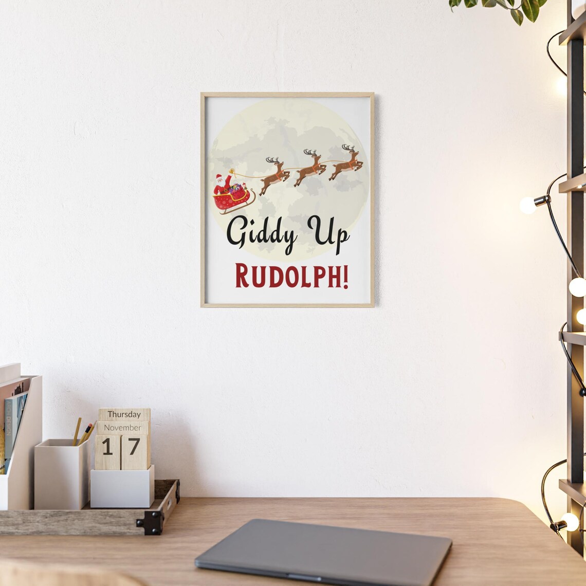 Giddy Up Rudolph Santa Sleigh Full Moon Night Christmas Poster - Image 2