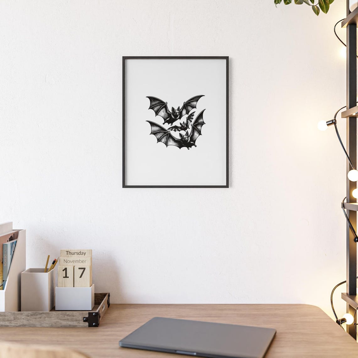Vintage Engraved Flying Bats Trio Gothic Spooky Halloween Poster - Image 2