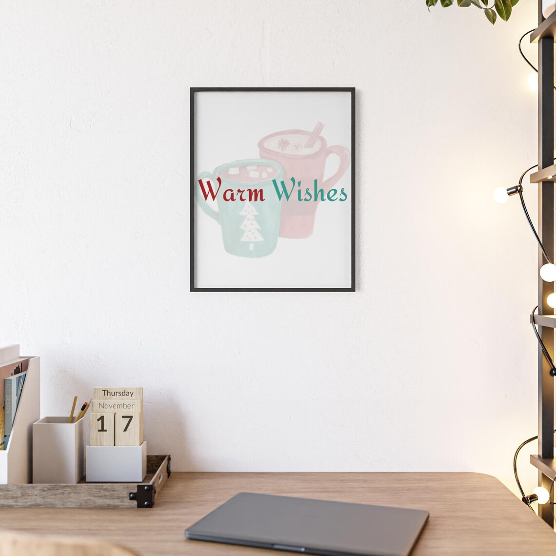 Warm Wishes Sweet Pastel Cocoa Mugs Cozy Christmas Holiday Poster - Image 2