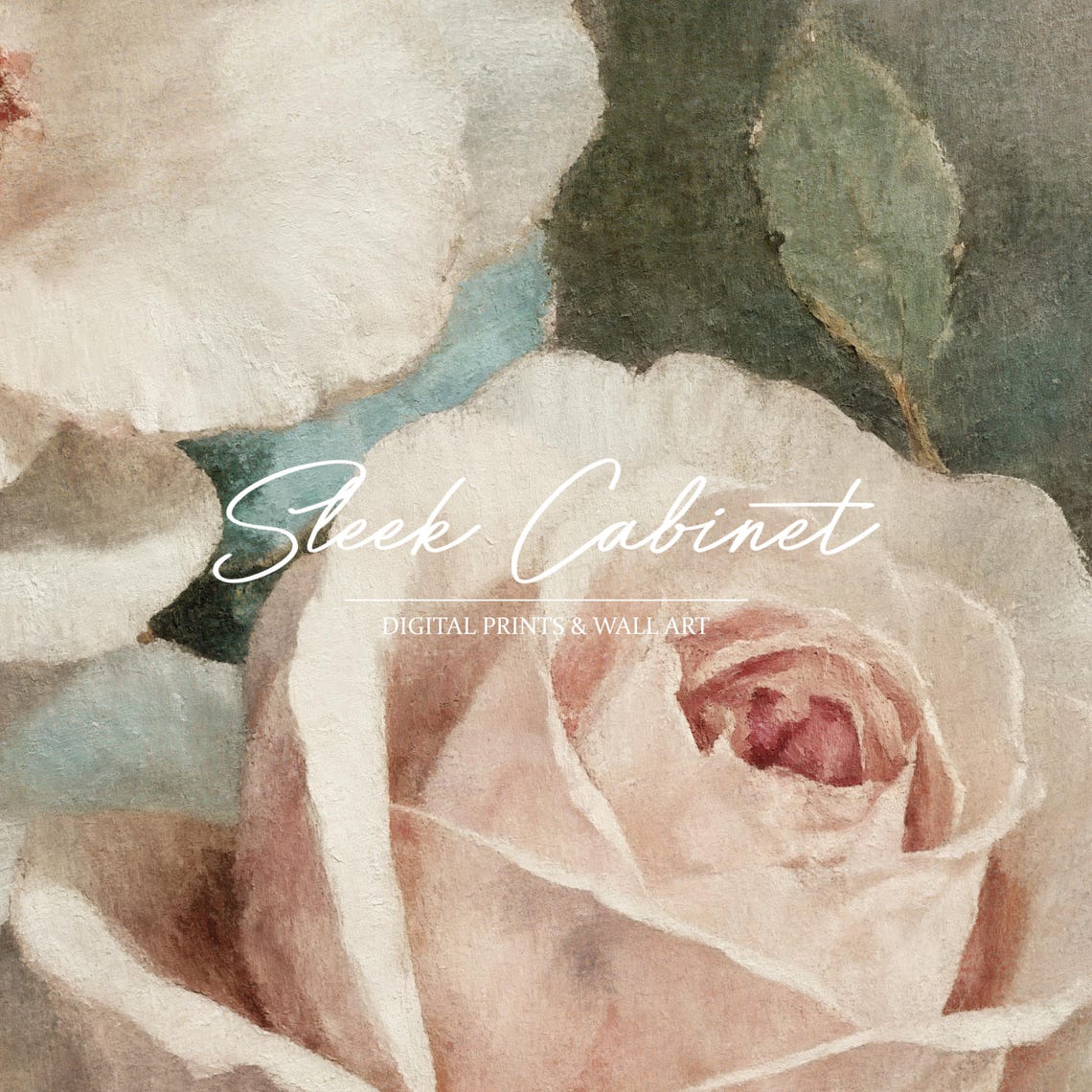 White and Blush Roses with Buds Soft Vintage Botanical Print - Image 3