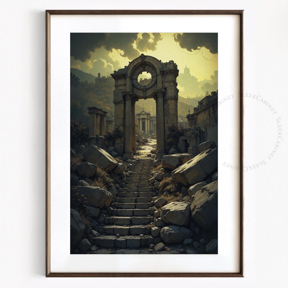 Ancient Roman Ruins Archway Stone Steps Dark Fantasy Art Poster - Image 2