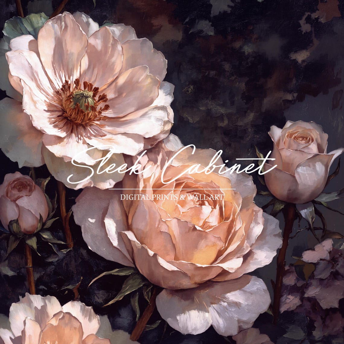Dramatic Pale Roses on Black Background Vintage Floral Art Print - Image 4