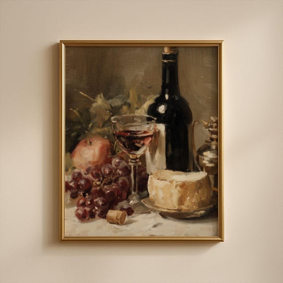 Vintage Moody Still Life Art Print Dark Food Fruits Decor