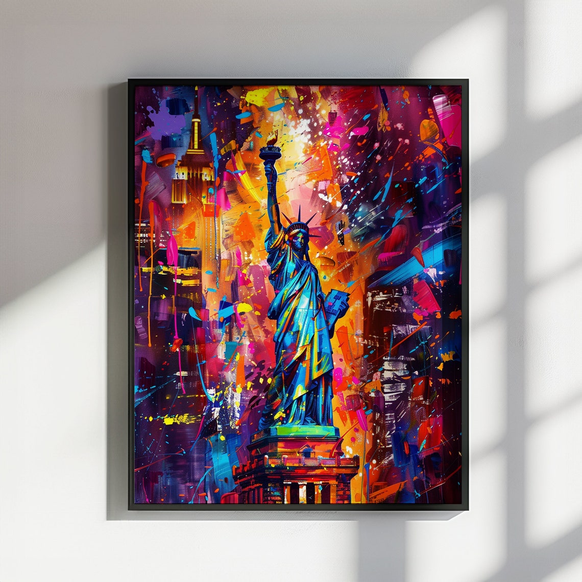 Statue Of Liberty New York City Poster Print Street Art Graffiti Painting Paint Splash Cityscape Abstract Travel Gift Manhattan America Usa
