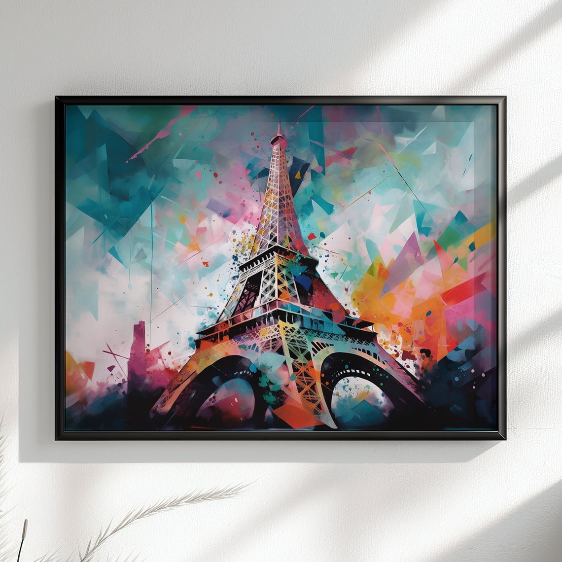 Pastel Geometric Eiffel Tower Dreamy Paris Abstract Art Poster