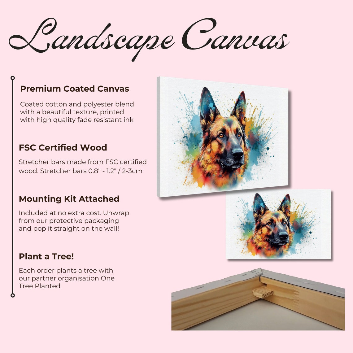 German Shepherd Watercolor Splash Dog Portrait Paint Splatter Poster - Image 2