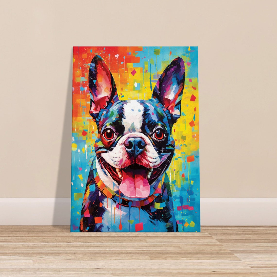 Smiling Boston Terrier Pop Art Colorful Dog Portrait Fun Gift Poster - Image 3