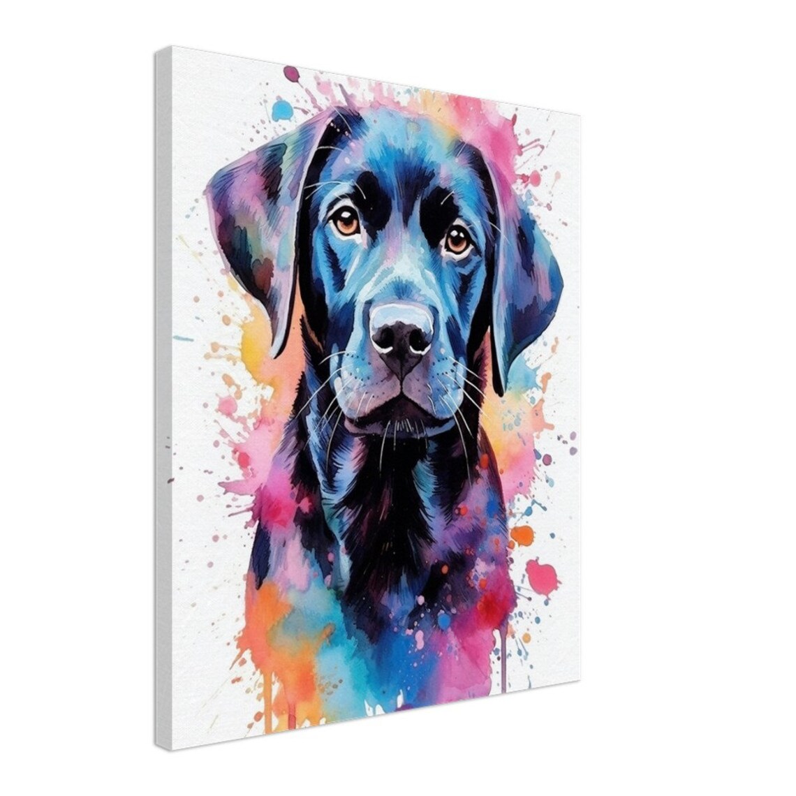 Watercolour Black Labrador Print, Colourful Splatter