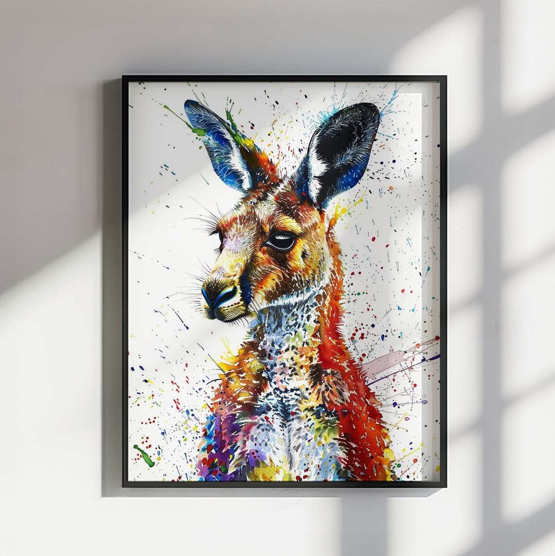 Colorful Kangaroo Watercolor Profile Paint Splatter Art Poster
