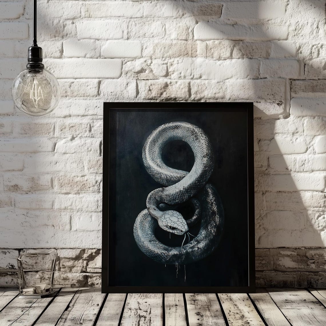 Vintage White Snake Dark Gothic Halloween Snake Oil Painting Poster - Image 2